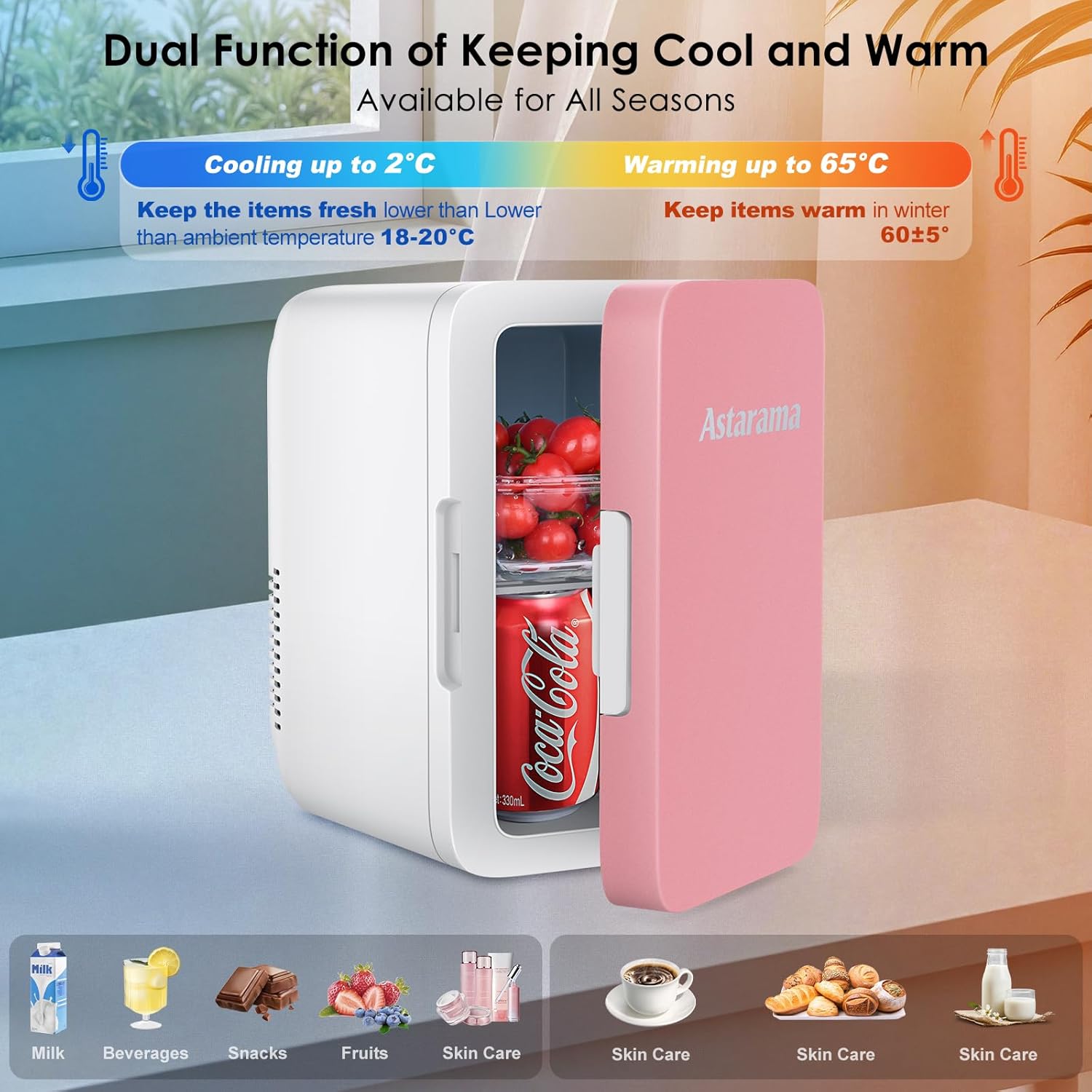 Astarama - Mini frigo 6L/8 canettes - chaud/froid, silencieux, portable