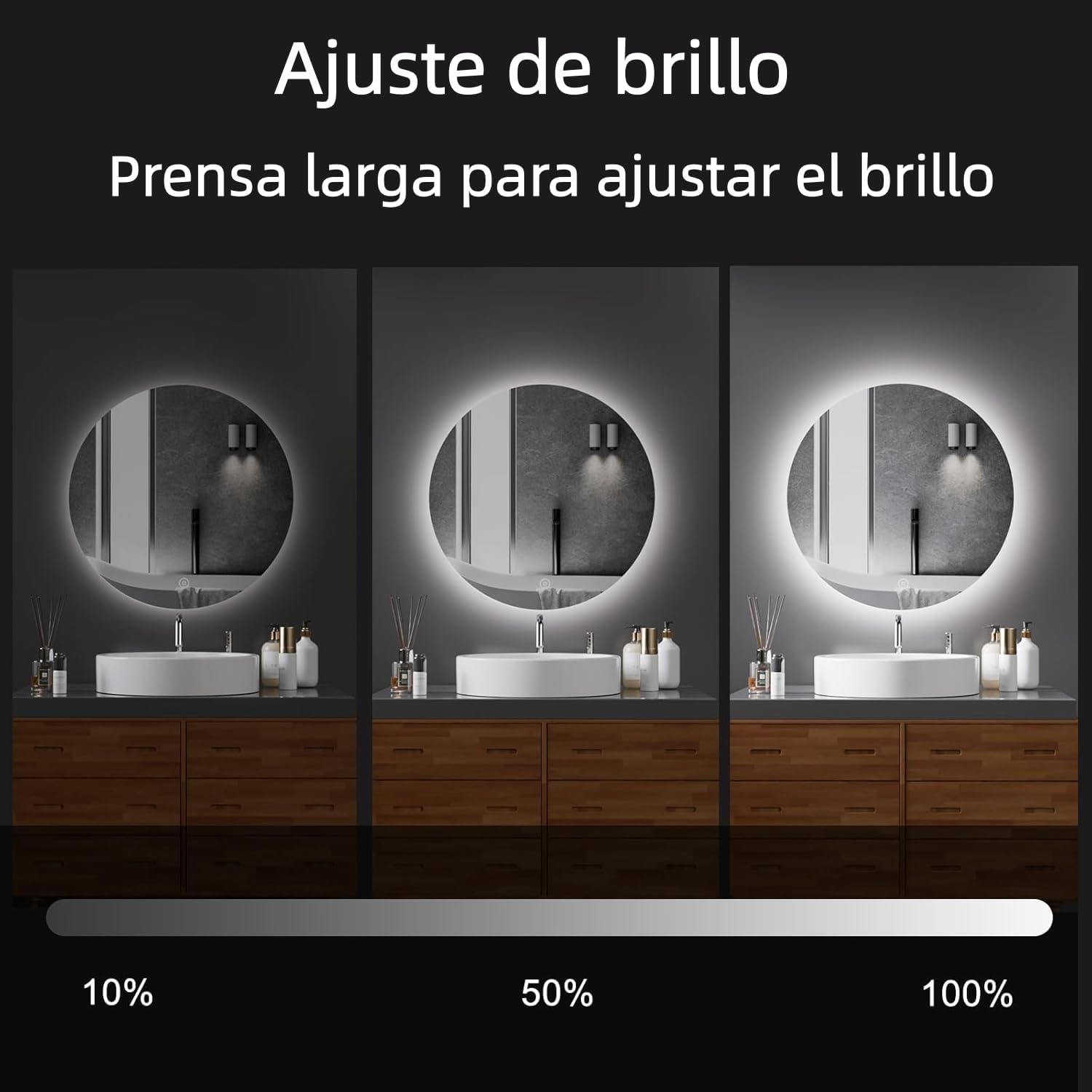 Miroir Salle de Bain - LED Rond 50cm - 3 couleurs, dimmable, tactile