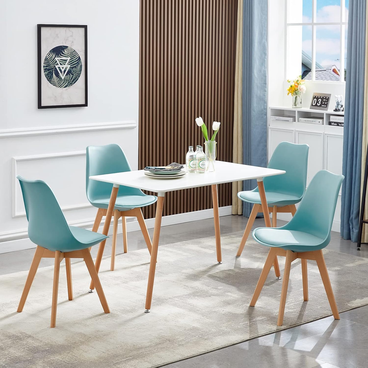 EGGREE - Lot de 8 chaises Scandinaves - pieds hêtre - rembourrées, Morandi clair