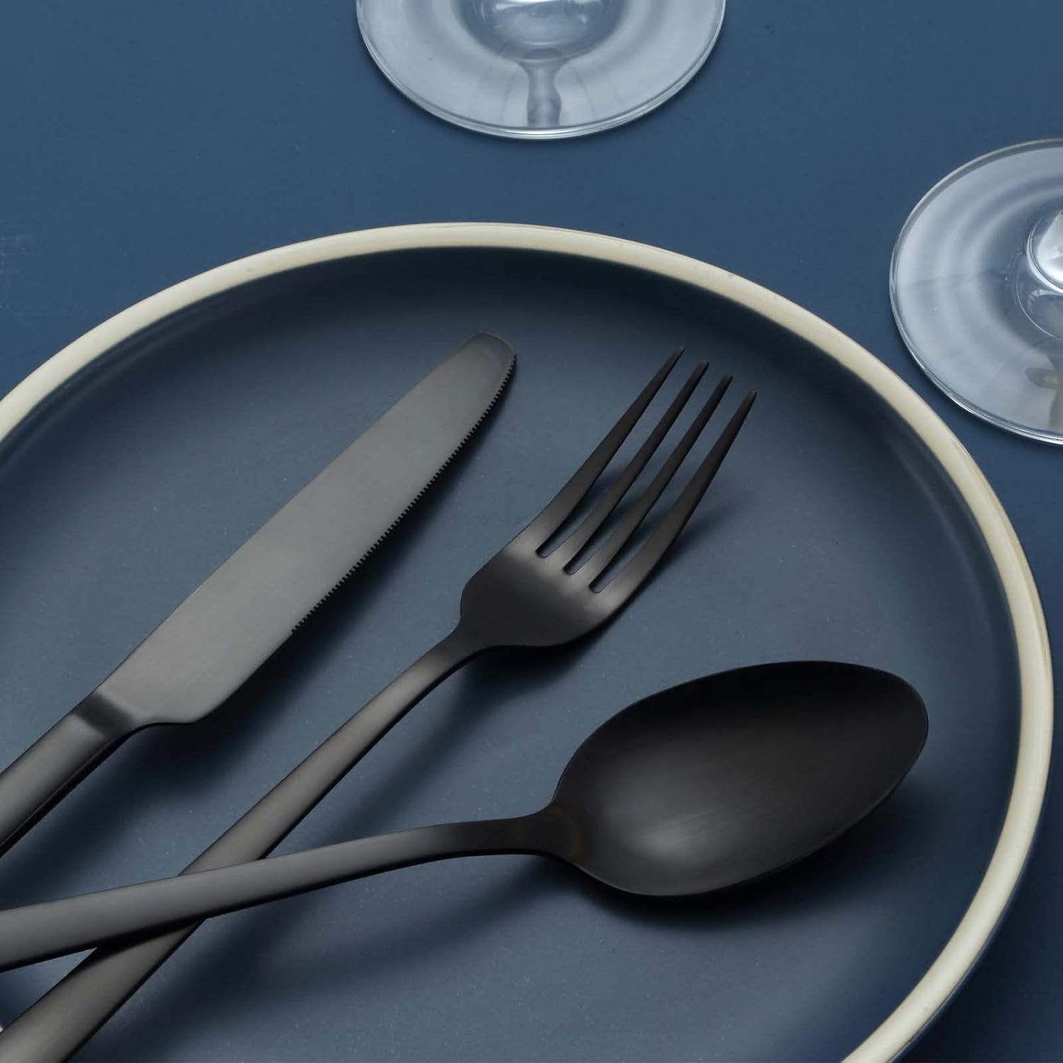 Hunnycook - Couverts 6 personnes - 30 pièces inox noir mat, poli miroir, lavable lave-vaisselle