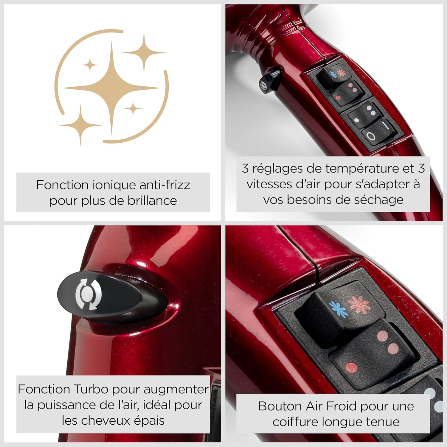 BaByliss - Sèche-cheveux Pro Digital, 2200W, ionique, 3 temp., 4 vit., rouge, 6001DE