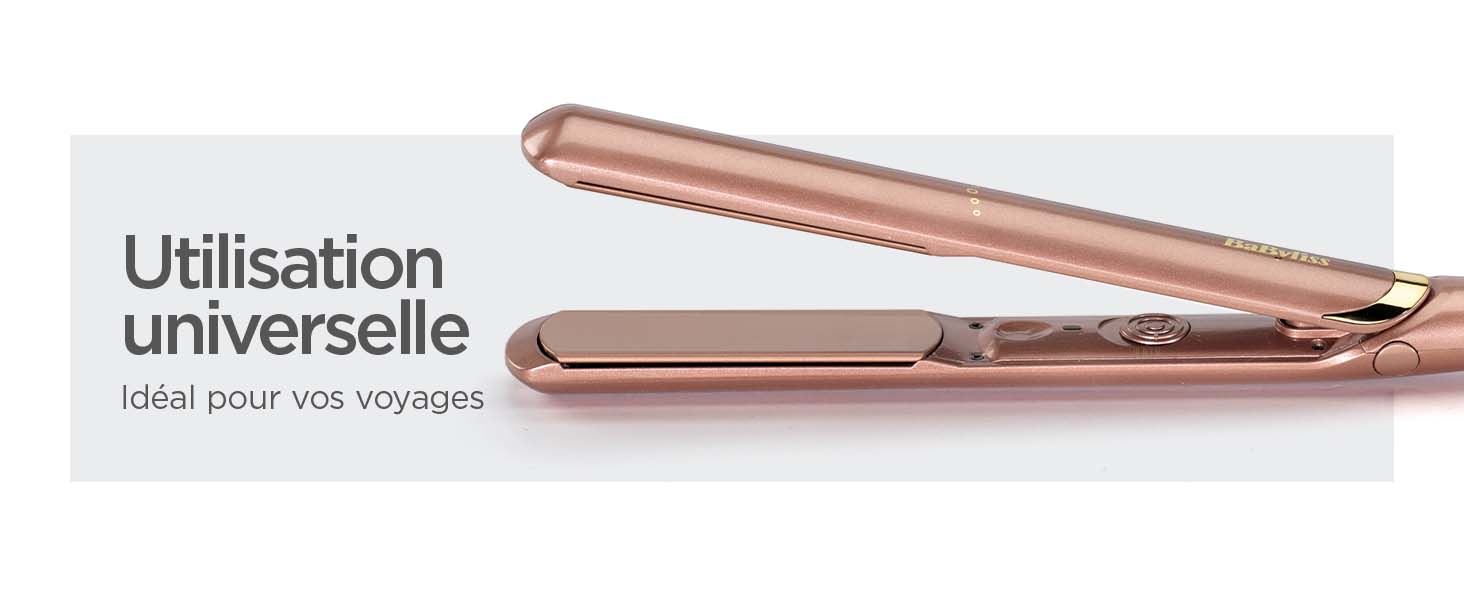 BaByliss, lisseur Rose Gold, 2598PE, lissage rapide, plaque céramique, lissage doux, fer à lisser