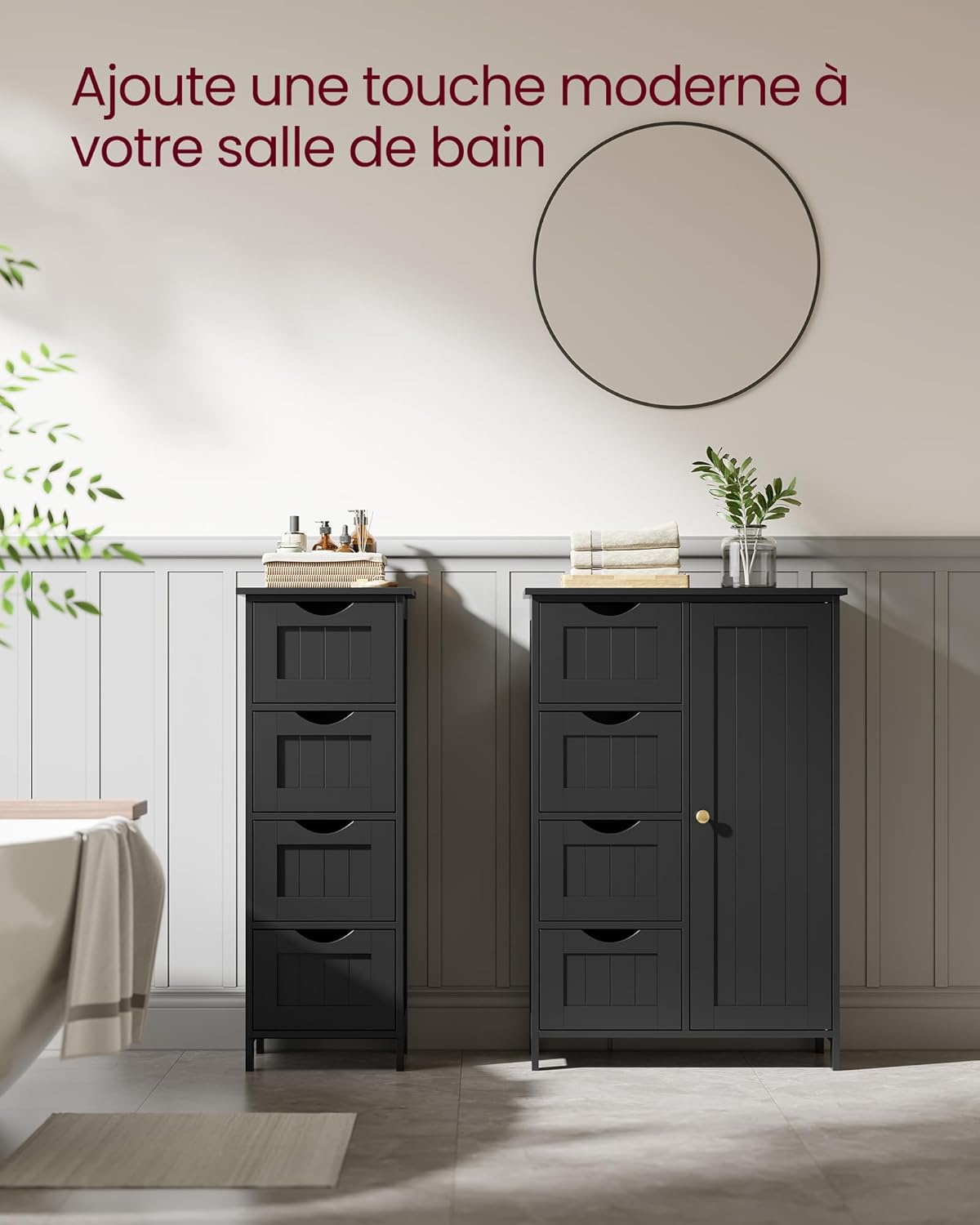 VASAGLE - meuble salle de bain moderne, 4 tiroirs, 30x30x82 cm - LHC040B01