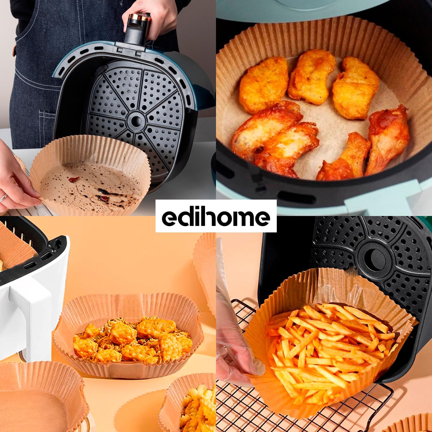 edihome - Papier cuisson air fryer - rond 16-20cm - 100 unités jetables
