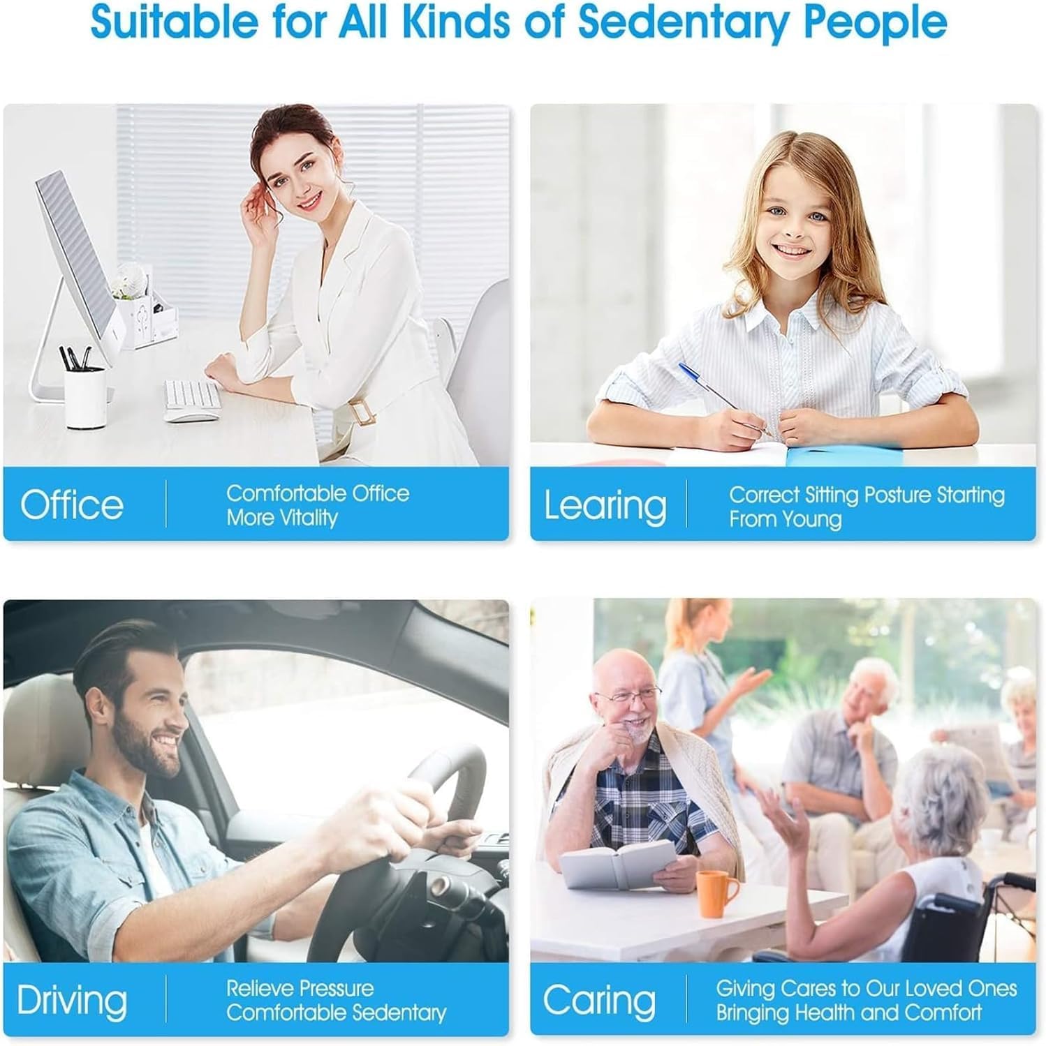 Feagar - Coussin mémoire ergonomique pour assise - noir - soutien coccyx, siège voiture, bureau, fauteuil roulant