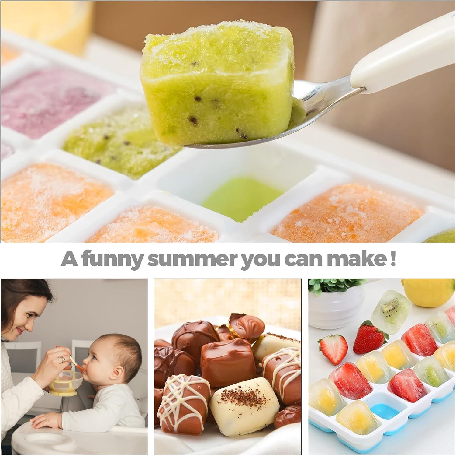 Bac à glaçons silicone - 4 pièces, couvercle, LFGB, sans BPA, facile à démouler