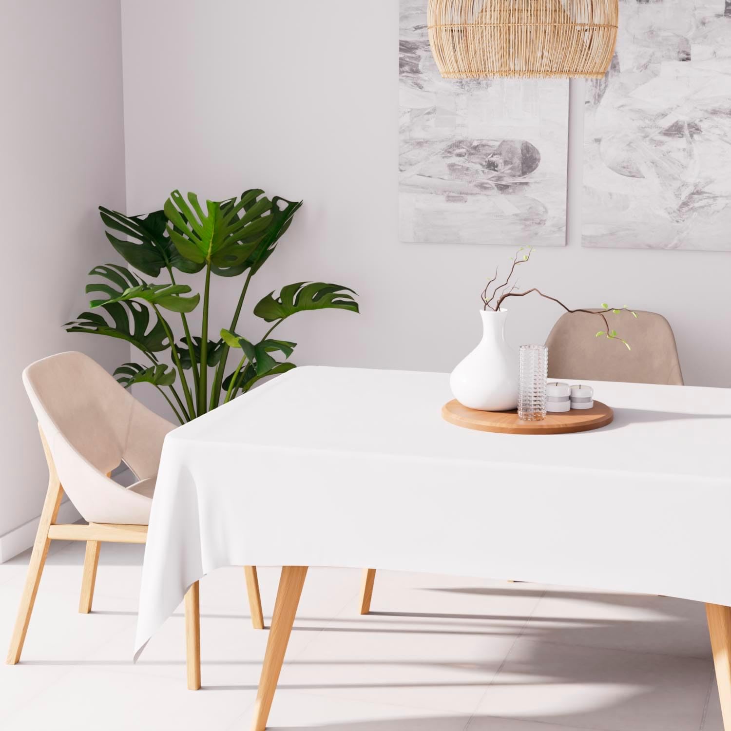 Soleil d'Ocre - Alix nappe rectangle blanche 160x270 cm, polyester, anti-tâches