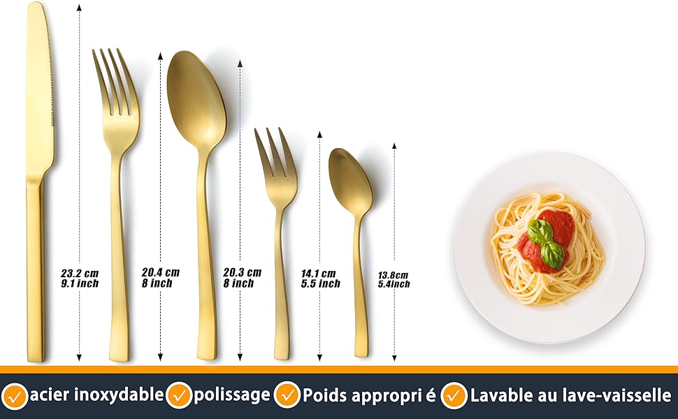 de la taille de la fourchette et de la cuillère