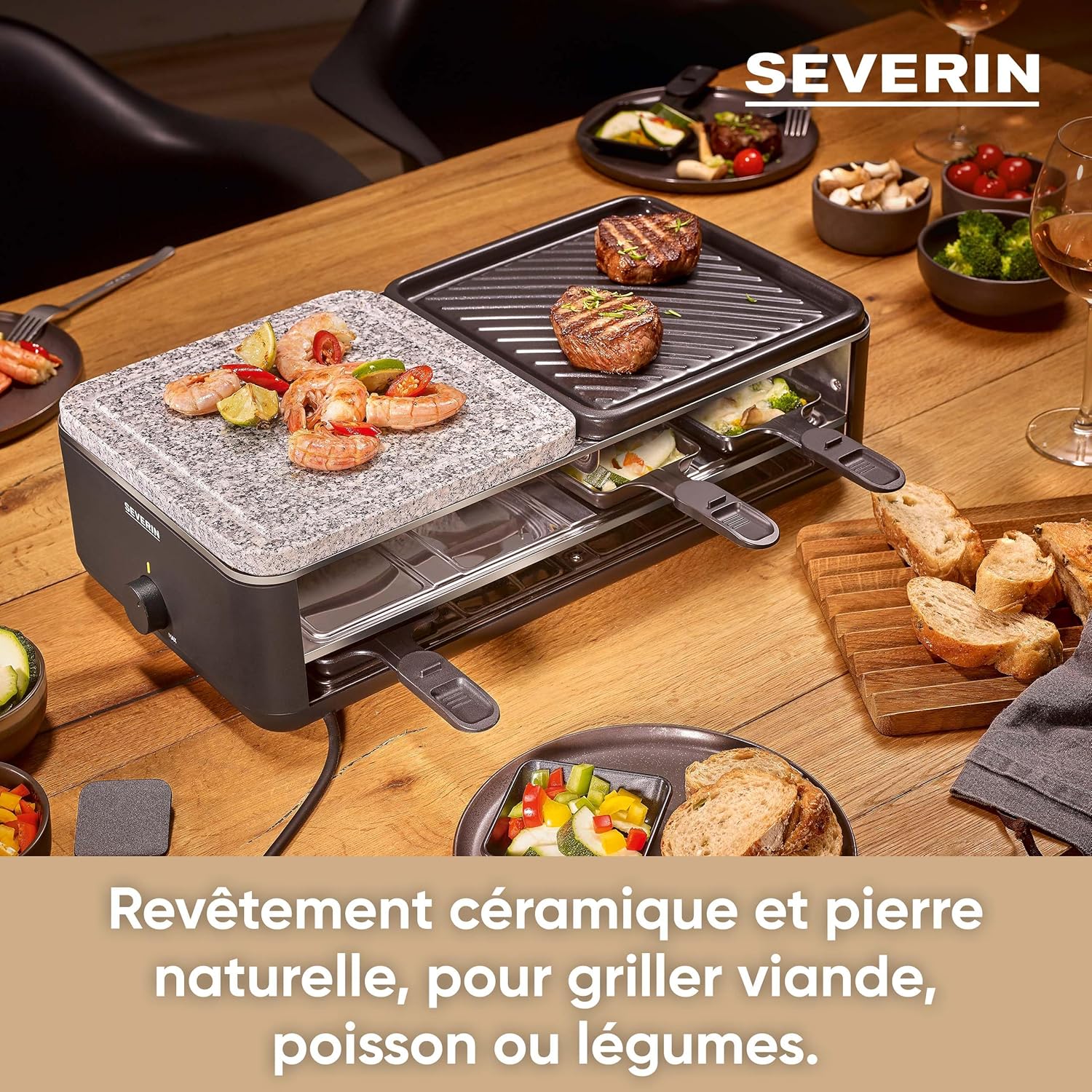 Severin - raclette 8 pers, pierre naturelle, céramique, thermostat - RG 2366