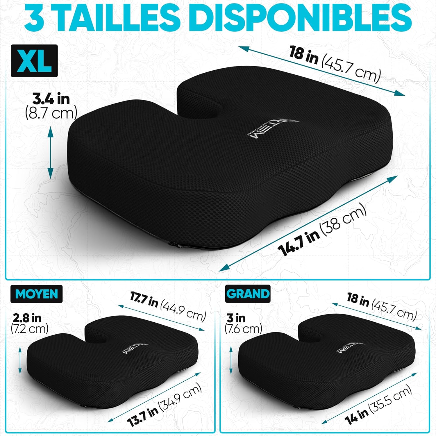 FORTEM - coussin lombaire et assise - mousse mémoire - antidérapant, soutien dos, confort prolongé