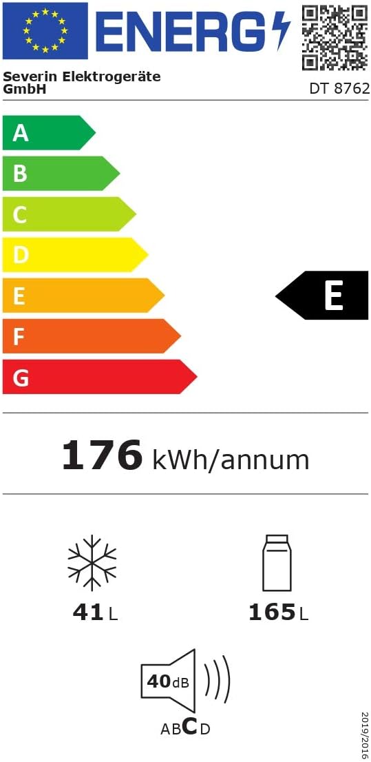 Severin - réfrigérateur-congélateur série DT - 206L, noir, autoportant, classe E - DT8762