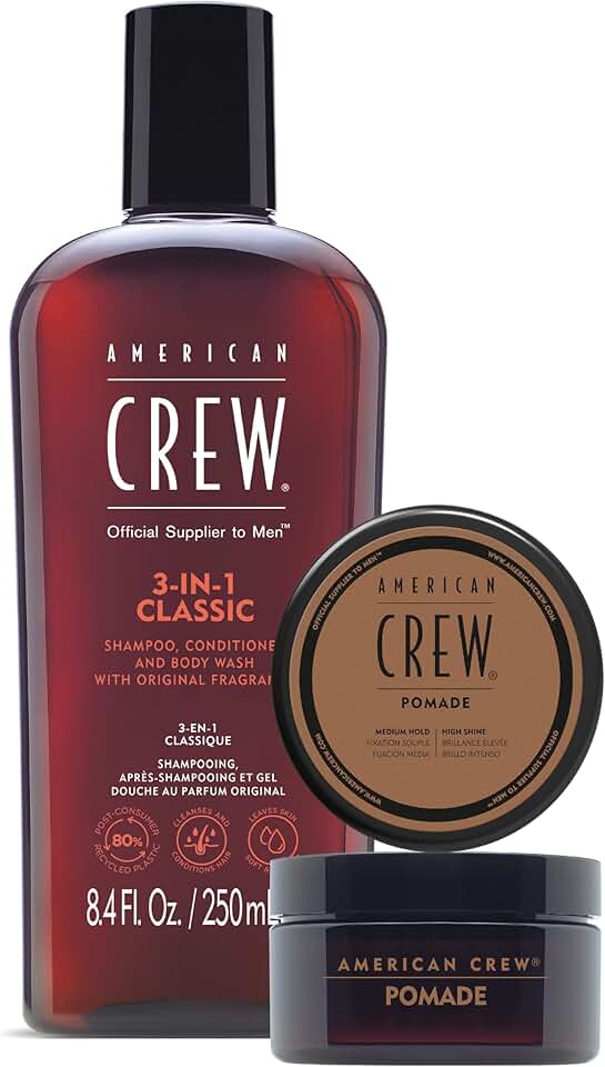 American Crew - Coffret Duo Soins Homme 250ml+50g - shampooing 3en1 et pomade coiffante