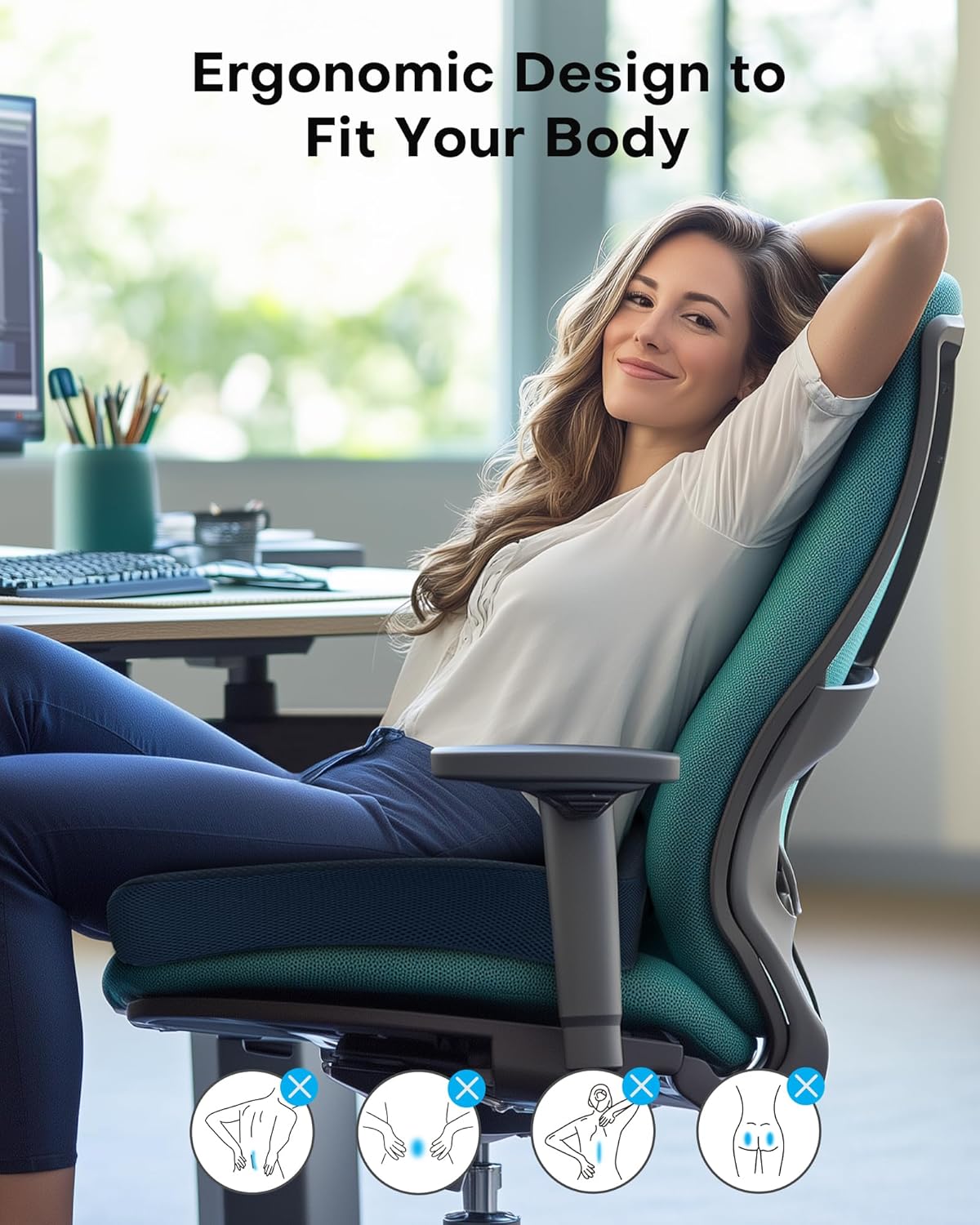 Feagar - Coussin chaise Extra Large - ergonomique, mousse mémoire, orthopédique, coccyx, siège voiture