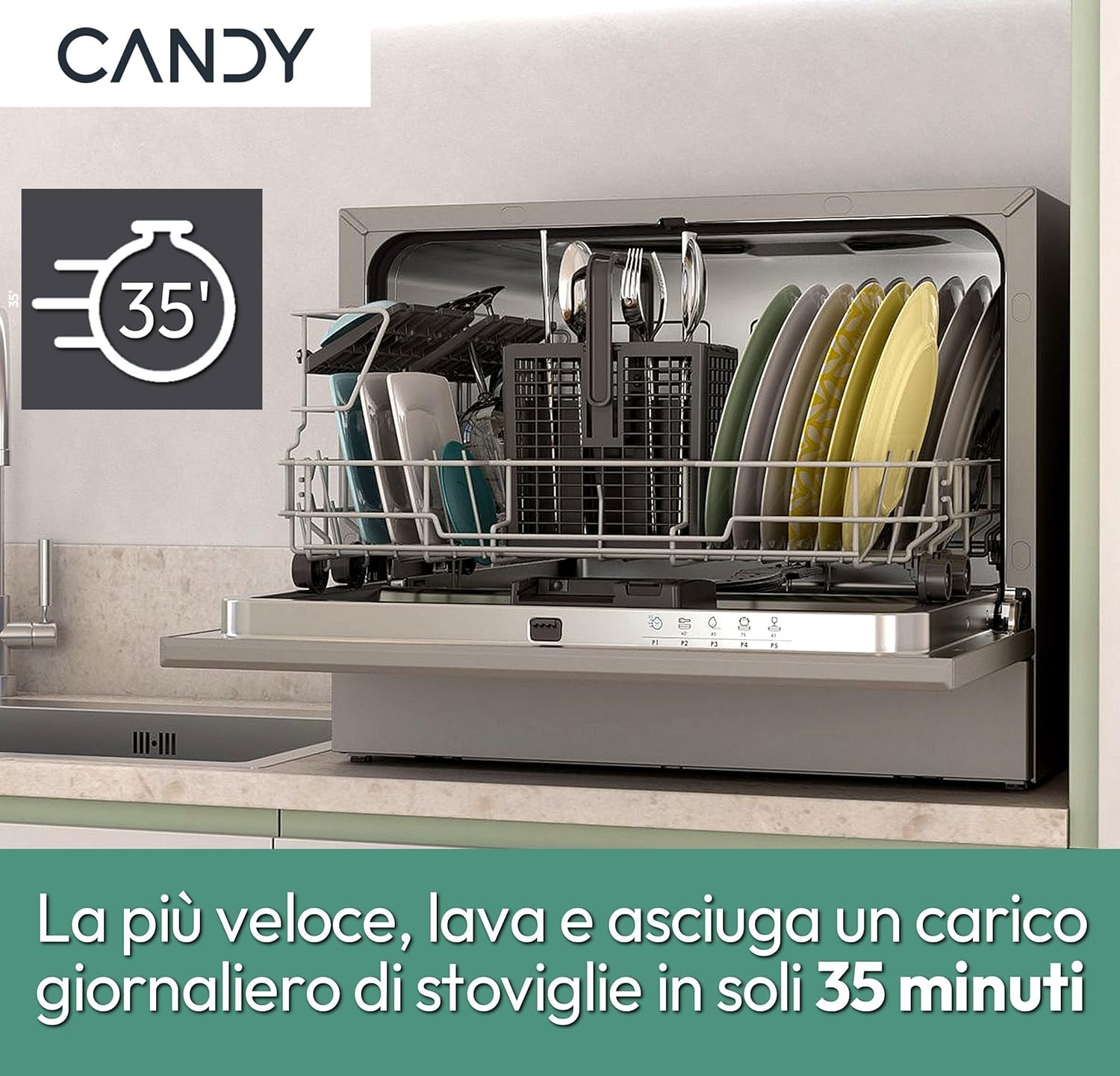 Candy - Mini lave-vaisselle série CP - compact 6 couverts, faible conso - CP 6E51LS