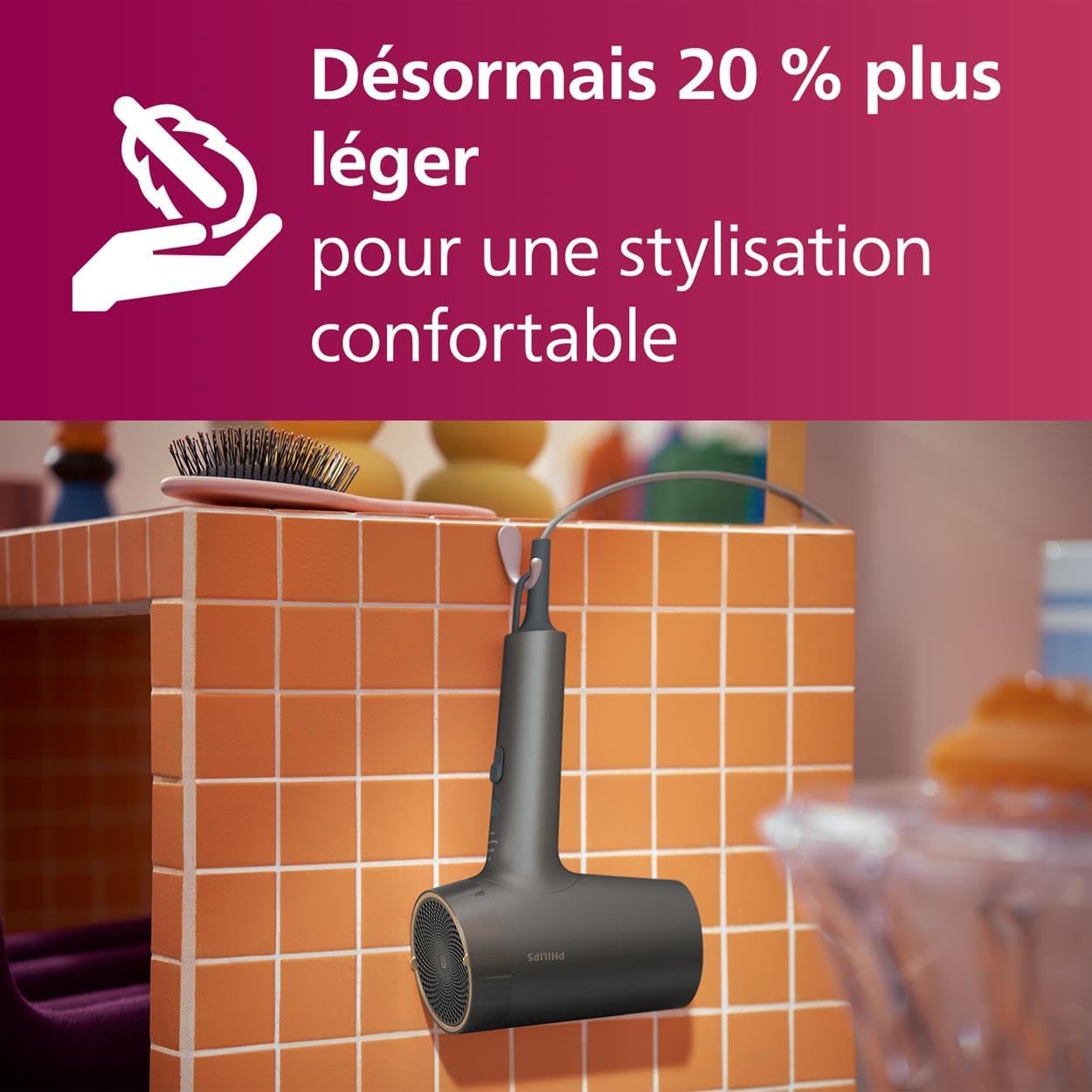 Philips - Sèche-cheveux Série 7000 - technologie ThermoShield, ions minéraux, embouts concentrateur et diffuseur - BHD71