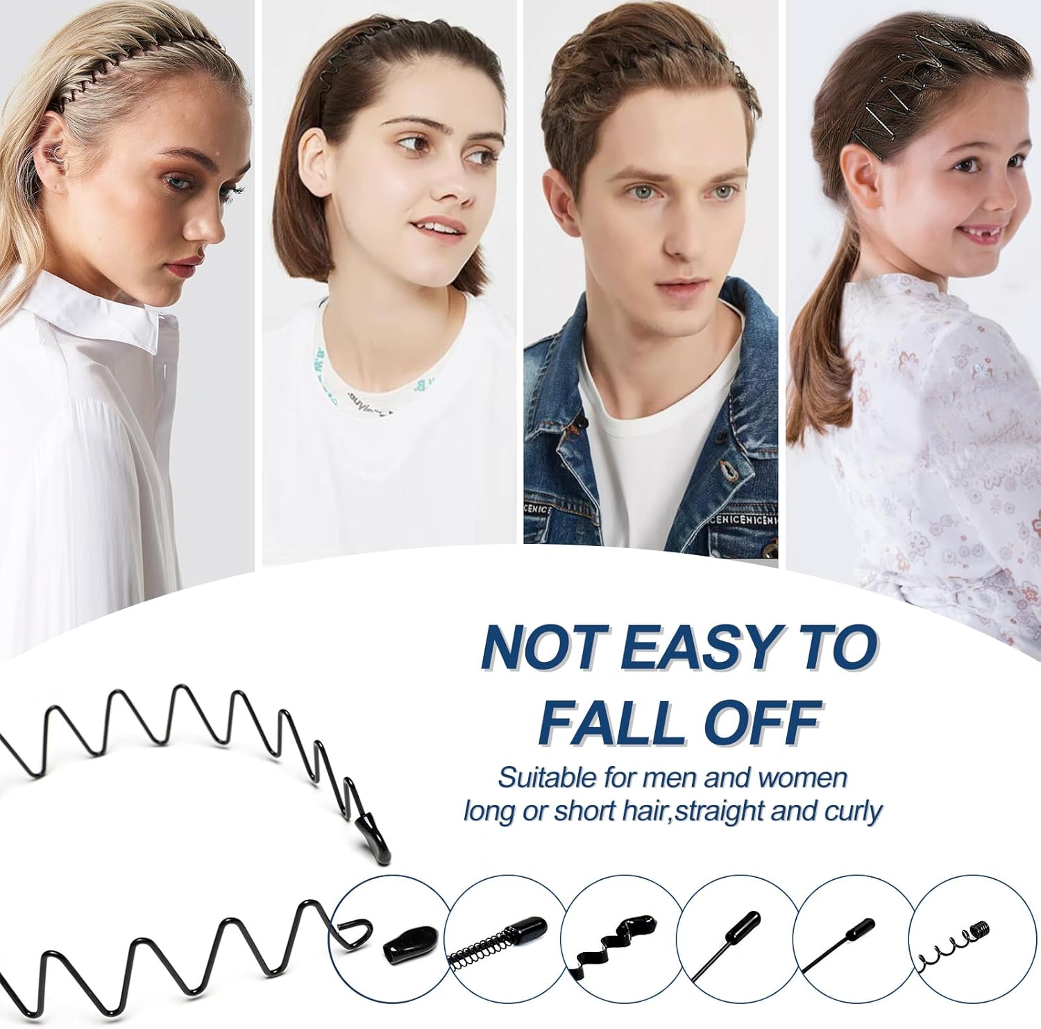 Serre-tête homme - lot de 6 - métal ondulé, élastique, antidérapant, sport