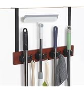 JSVER Accroche Balai pour Porte,Porte Balai Mural Sans Percage,Bambou,4 Supports + 3 Crochets pou...