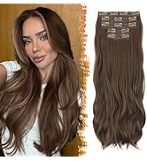 BARSDAR Châtaigne Extension à Clip Cheveux Naturel, 50cm Longue Ondulées Extension Cheveux à Clip...