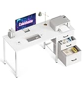 Coleshome Bureau avec 3 Tiroirs en Tissu, 120x48cm Bureaux Informatique avec Porte-Casque, Blanc ...
