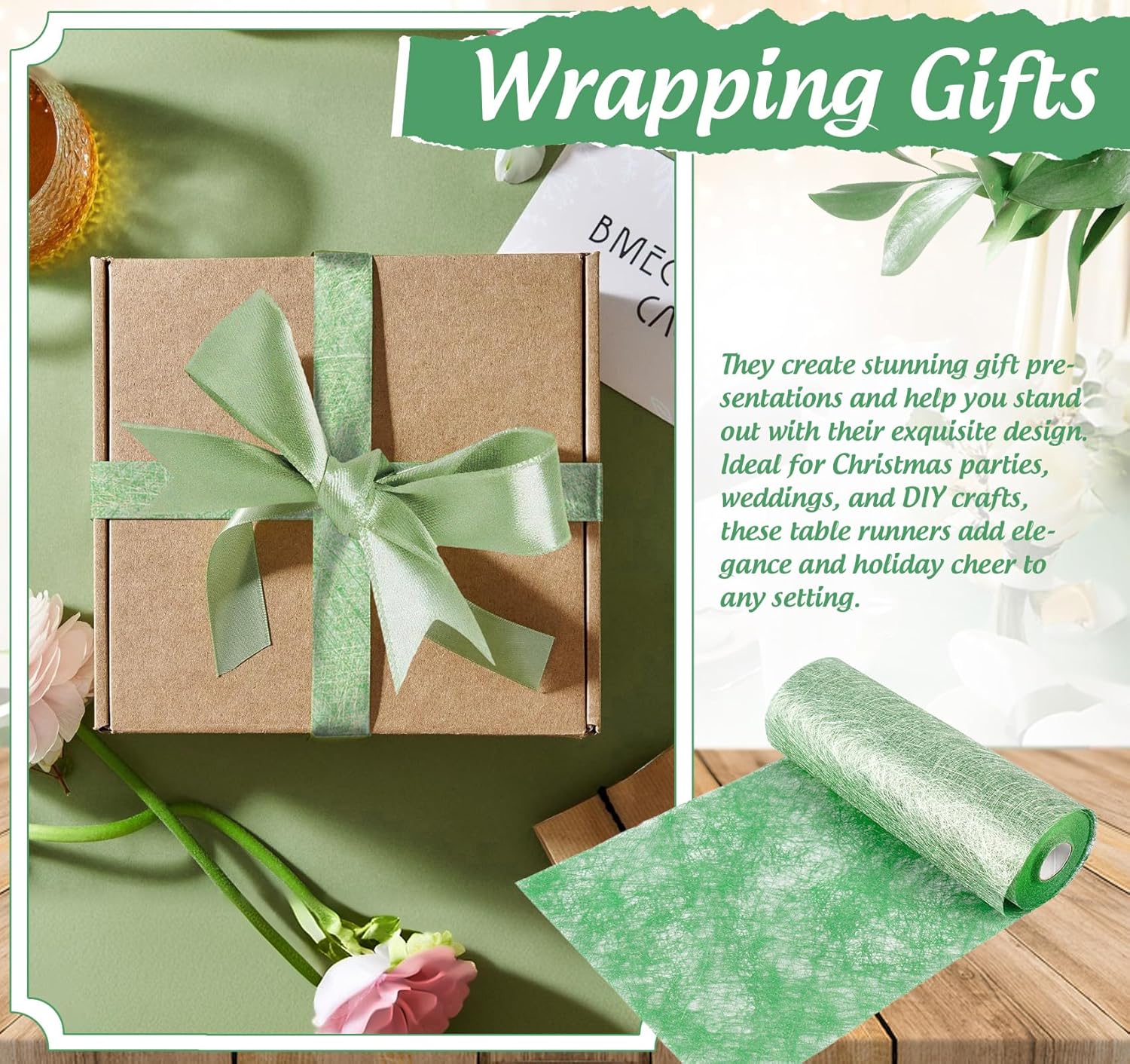 Chemin de table - rouleau non tissé vert 30mx23cm, 150 strass, décorations événements