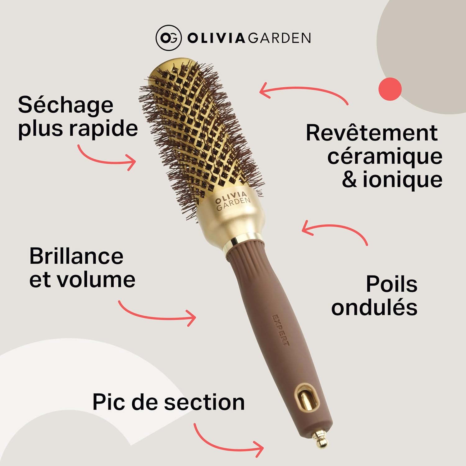Olivia Garden - Expert Blowout Shine - ronde céramique antistatique, brushing sans frisottis