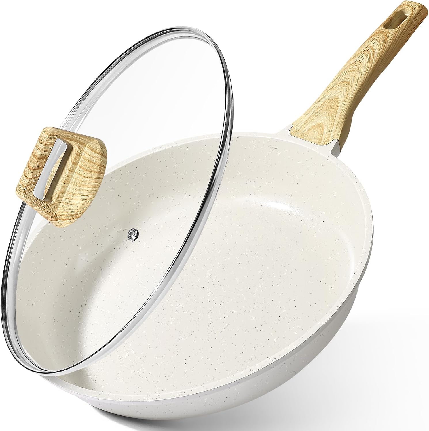 GiPP - poêle à frire granit série blanche - 26 cm - antiadhésive, induction, sans PFAS/PFOA, manche froid, avec couvercl