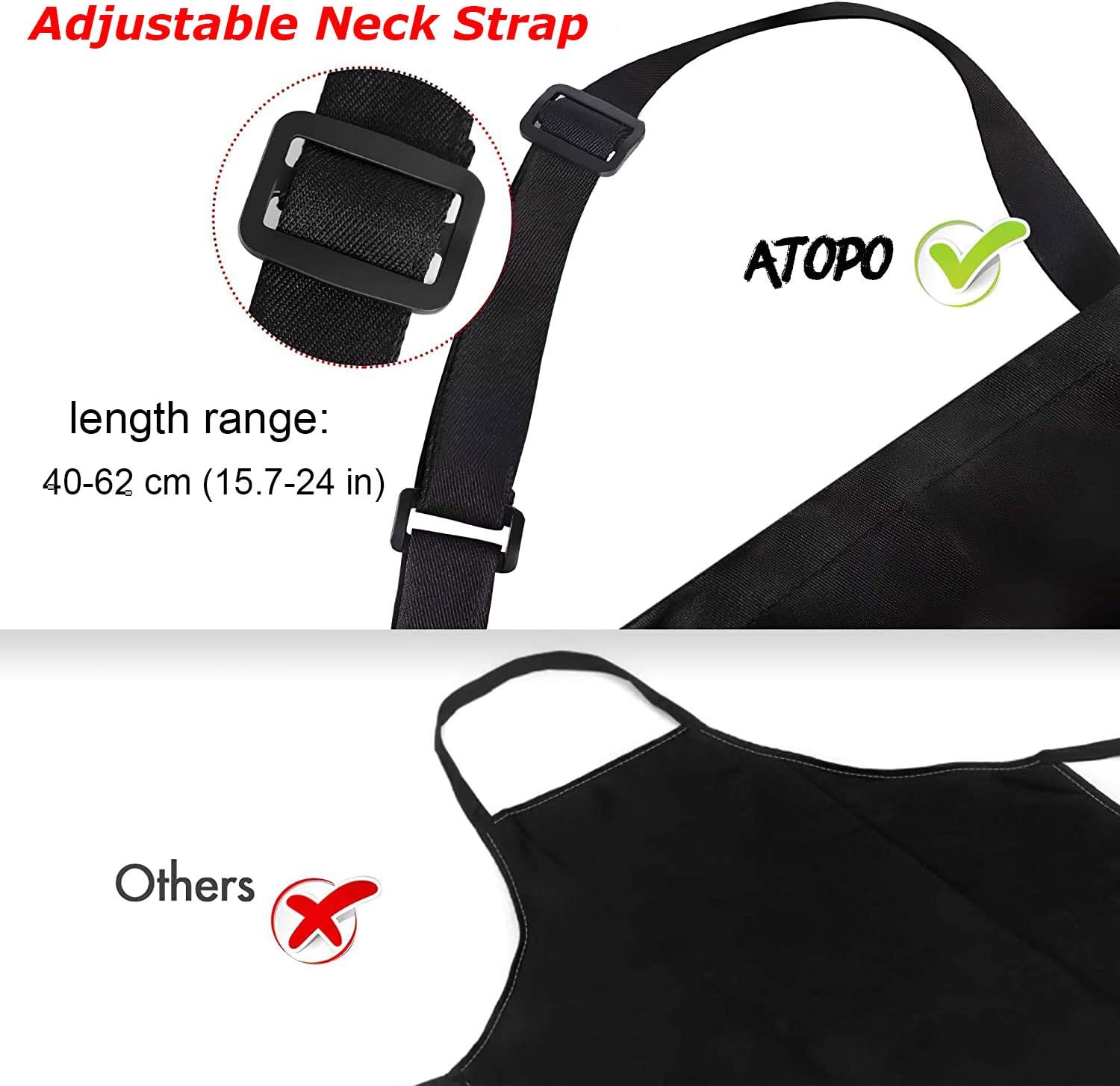 atopo - tablier chef pack 4 - noir, étanche, 2 poches, réglable