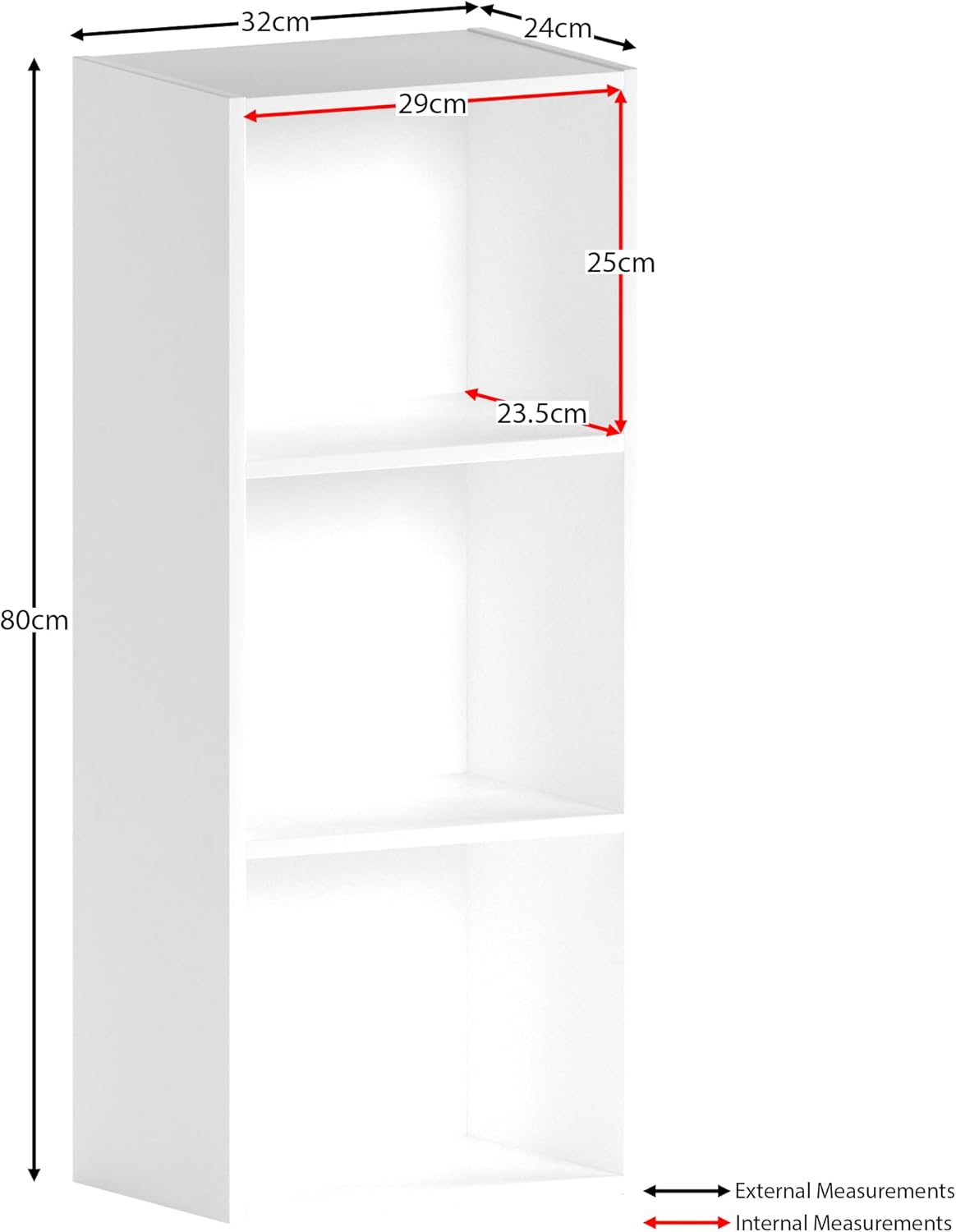 Vida Designs - Oxford série - 80x32x24 cm - bibliothèque 3 niveaux, blanc