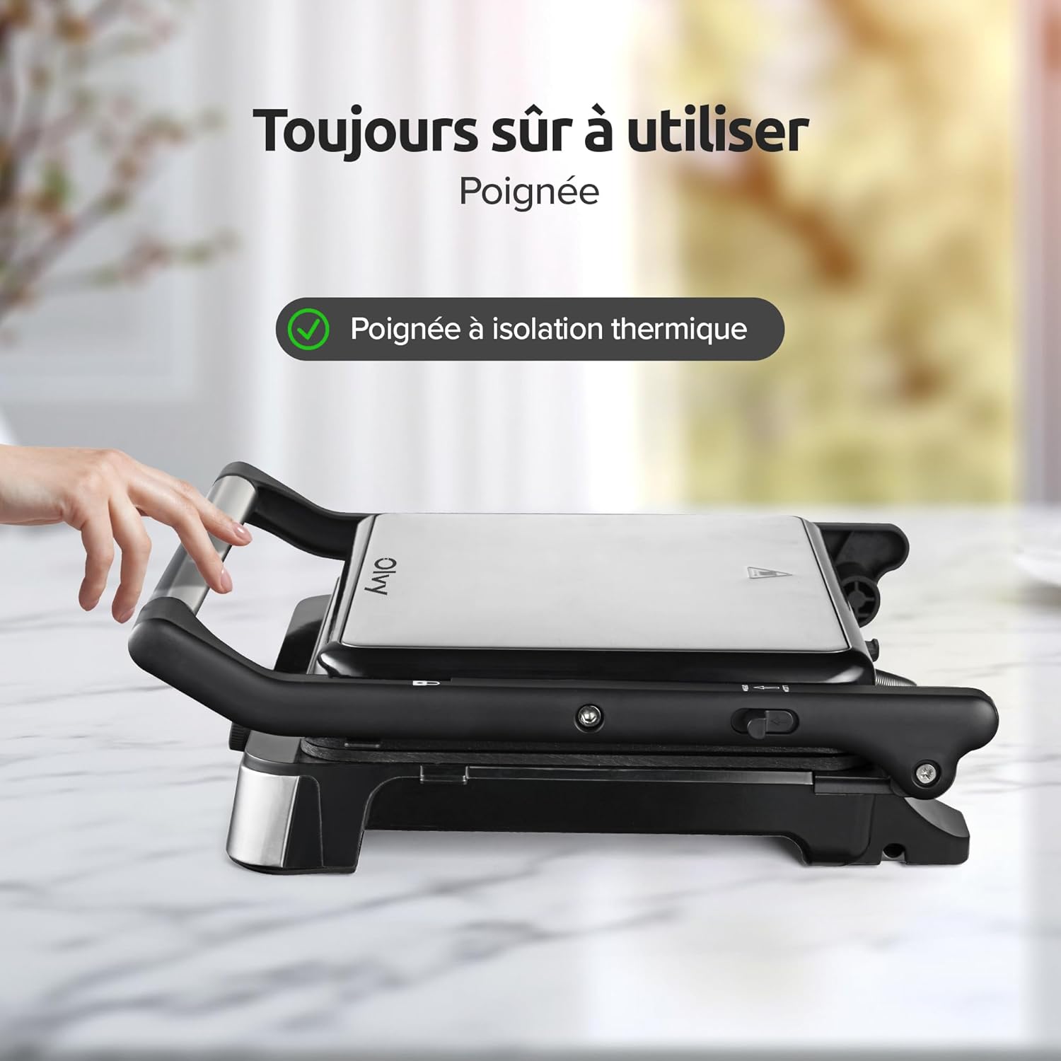 Olvy - Appareil à Croque-Monsieur 3-en-1, 2000W, plaques antiadhésives, ouverture 180°, température réglable, minuterie,