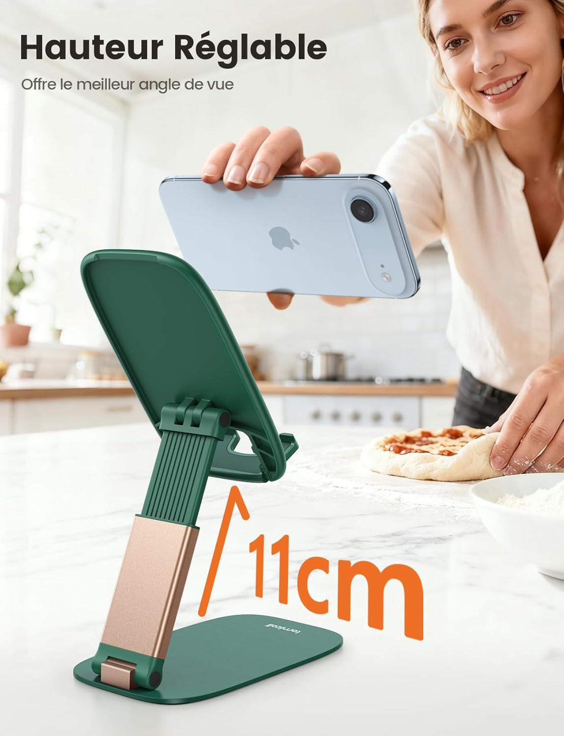 Lamicall - Support téléphone pliable - 15mm ultrafin, base métal, hauteur et angle réglables