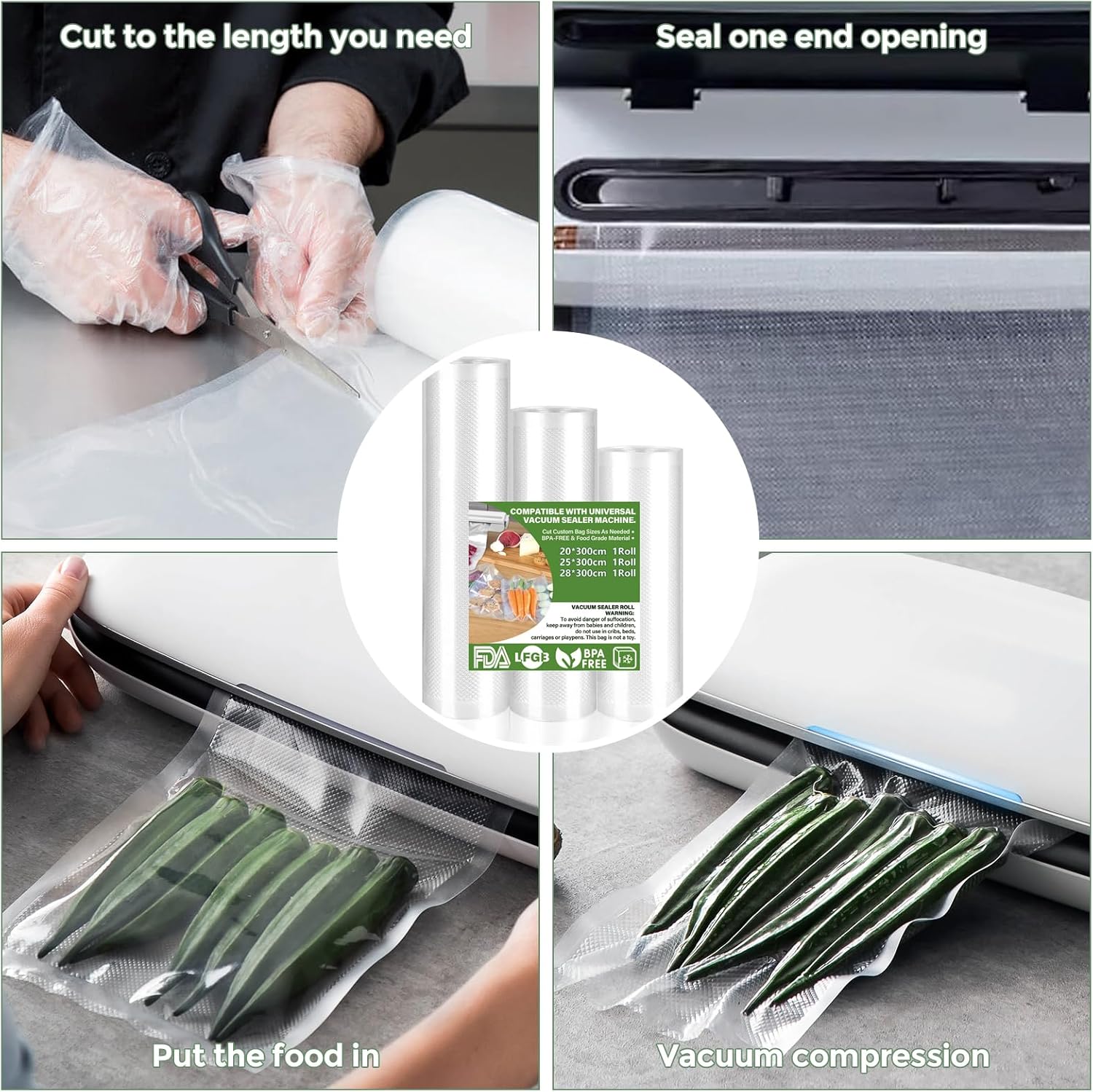 Sac Sous Vide Alimentaire - sachets gaufrés 20x30cm, sans BPA, pack 100