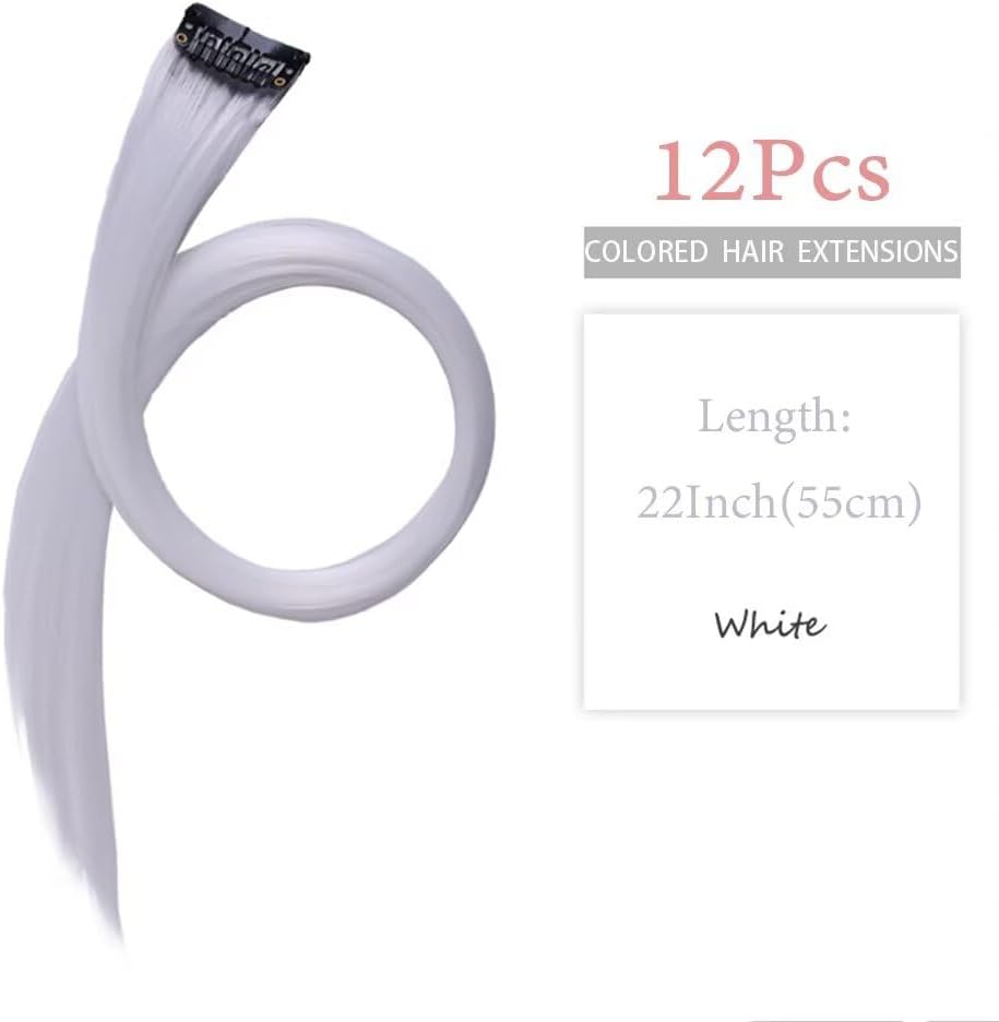 Mèche de cheveux à clipser - 55 cm - 12 mèches, blanches, accessoires enfants