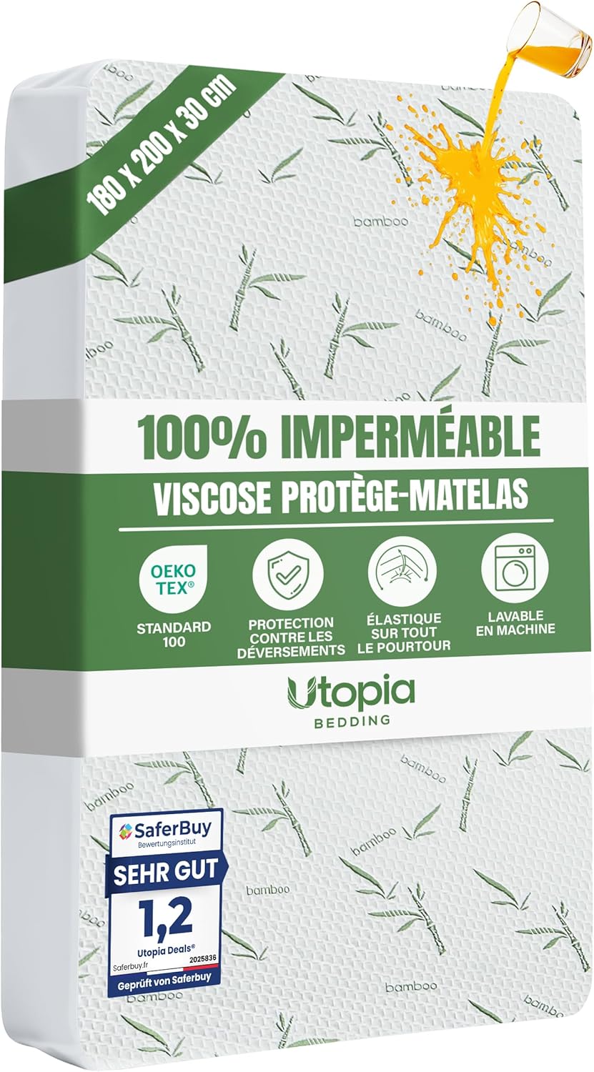Utopia Bedding - Protège Matelas Premium - 180x200x30 cm - Imperméable, Oeko-Tex, respirant