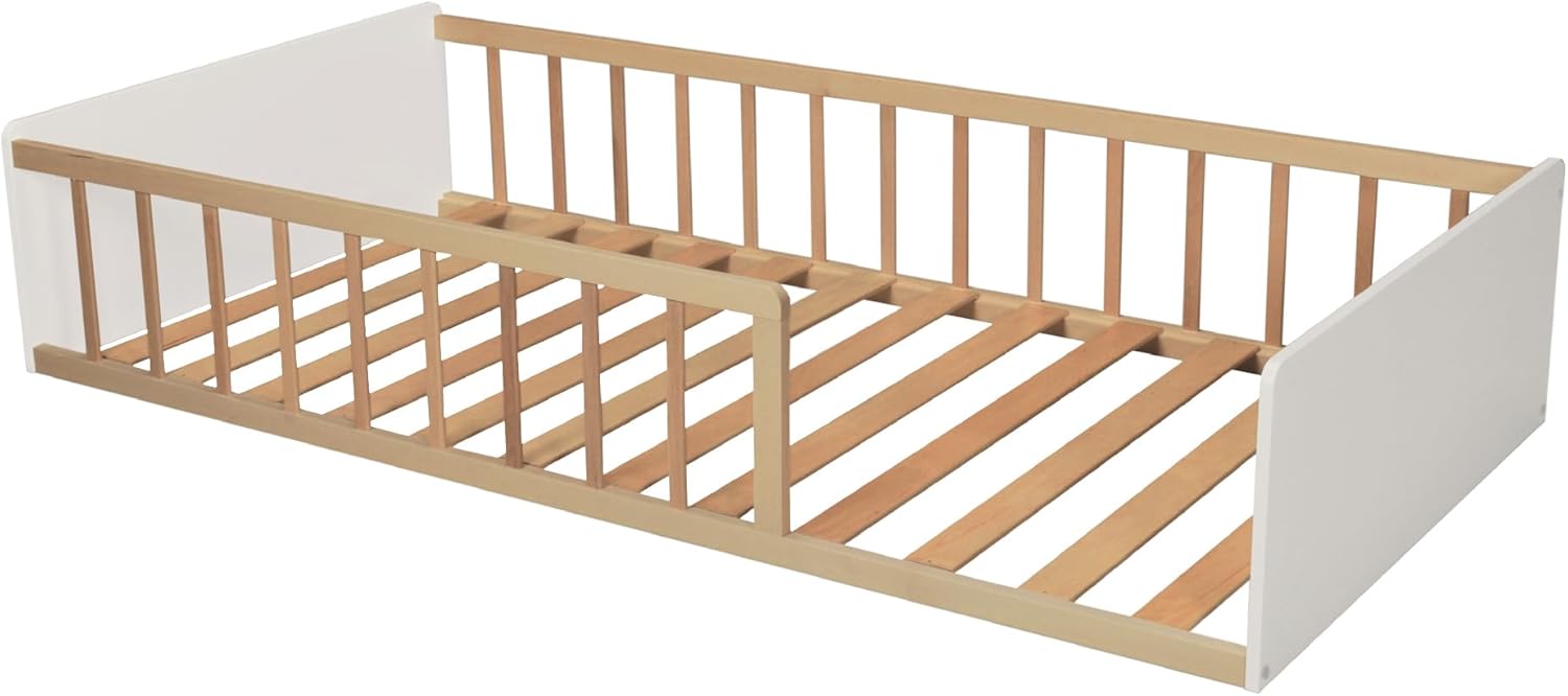 Weber - Pilou - 90x190 cm - lit avec sommier, blanc et bois