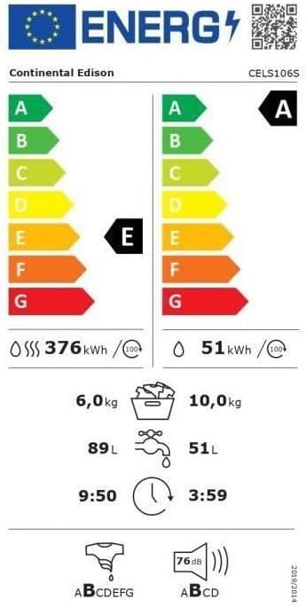 Continental Edison - lave-linge séchant - 60 cm - 10/6 kg, moteur induction, silver - CELS106S