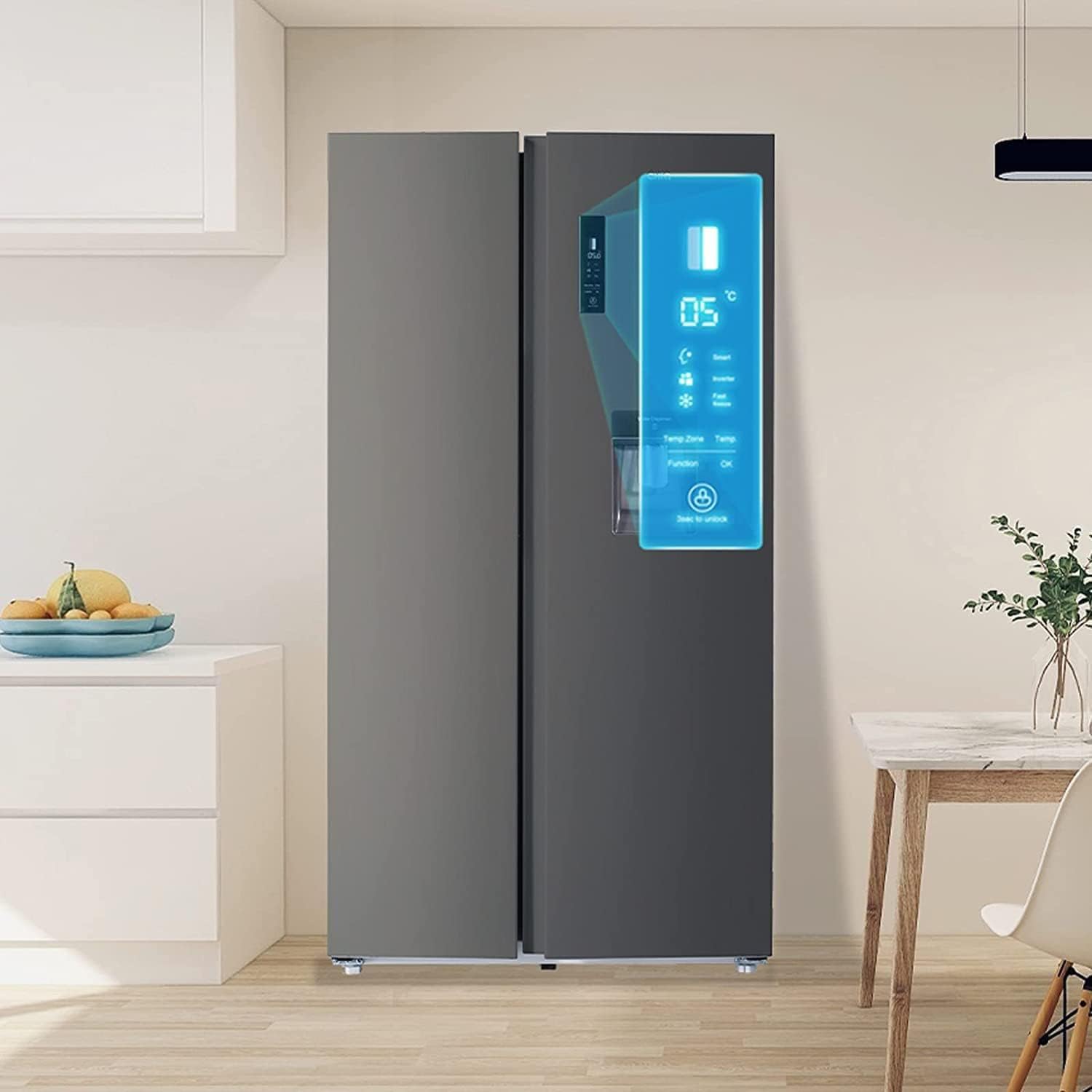 CHIQ - Réfrigérateur américain, 559L, inox noir, no frost, distributeur d'eau, FSS559NEI42D