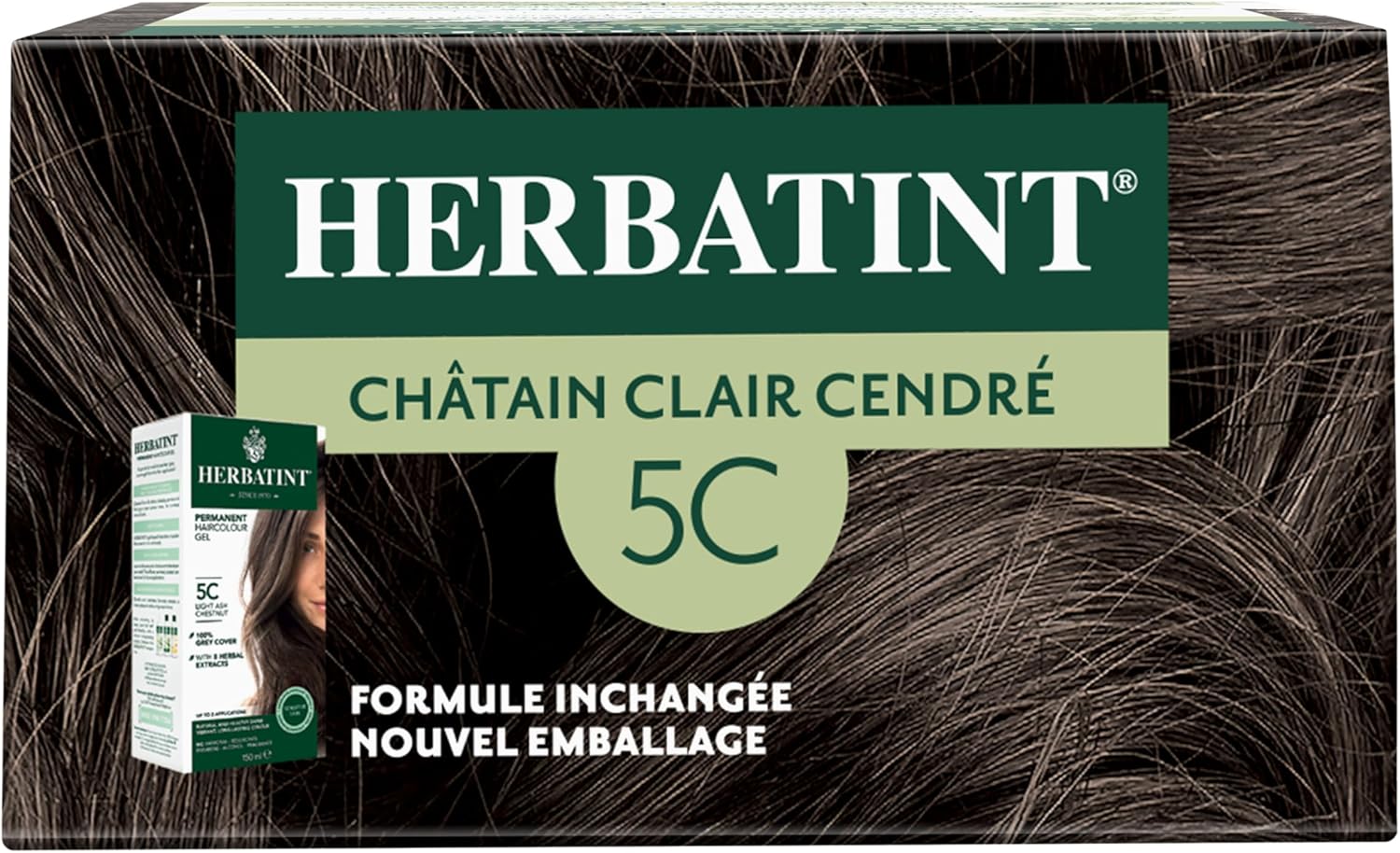 Herbatint - soin colorant permanent - 170ml - sans ammoniaque, 8 extraits bio, couverture 100% cheveux blancs, 5C