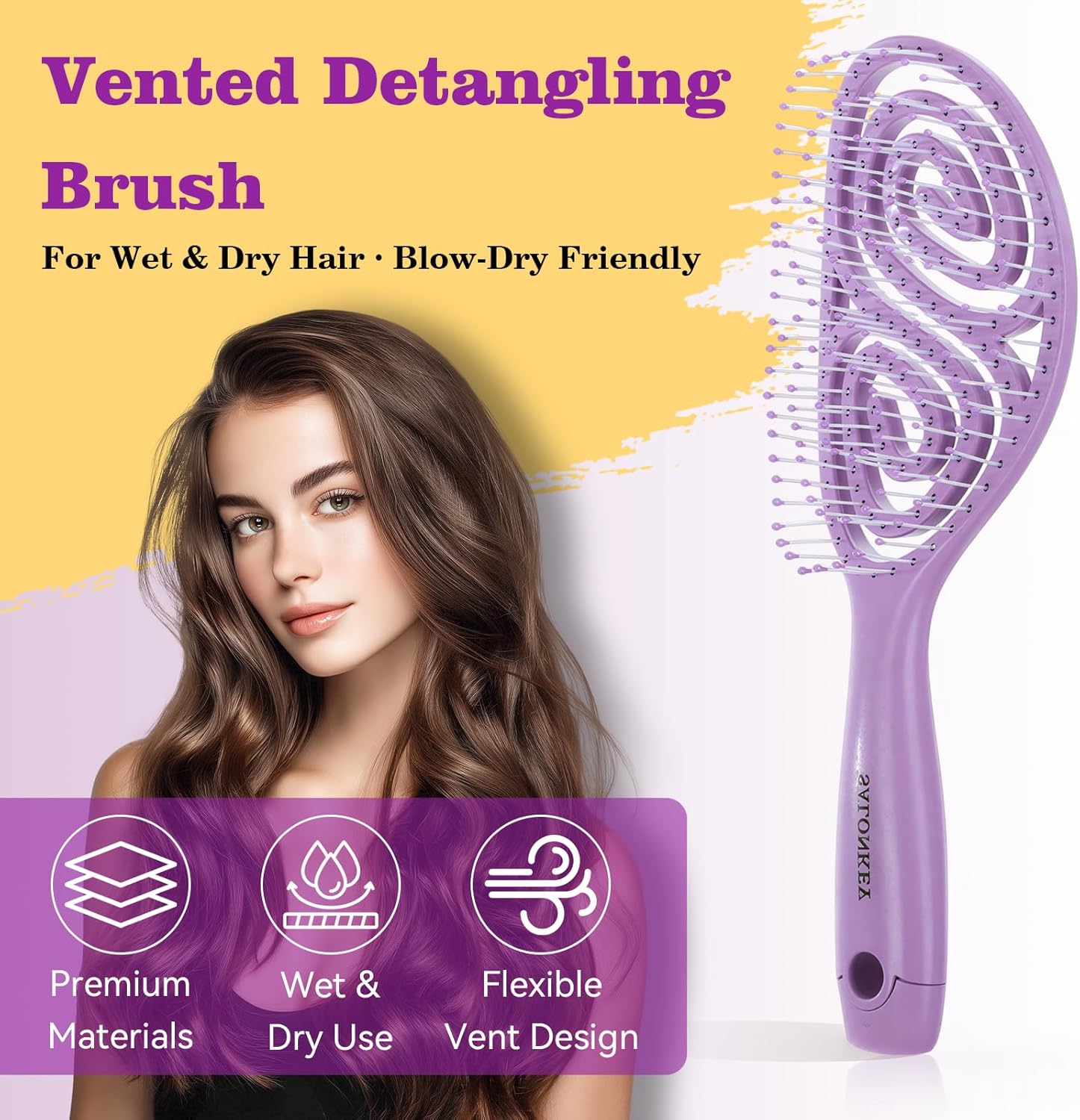 Brosse démêlante cheveux - Wet & Dry - anti-casse, antistatique, violet