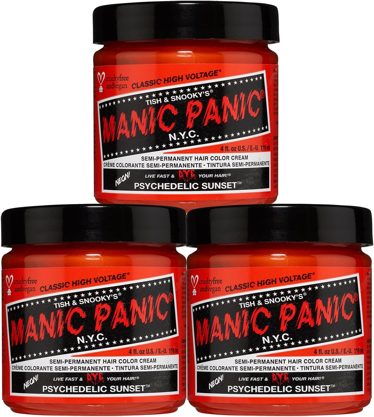 Manic Panic - Psychedelic Sunset Classic Creme - 3 x 118ml - vegan, coloration orange semi-permanente, cruelty free