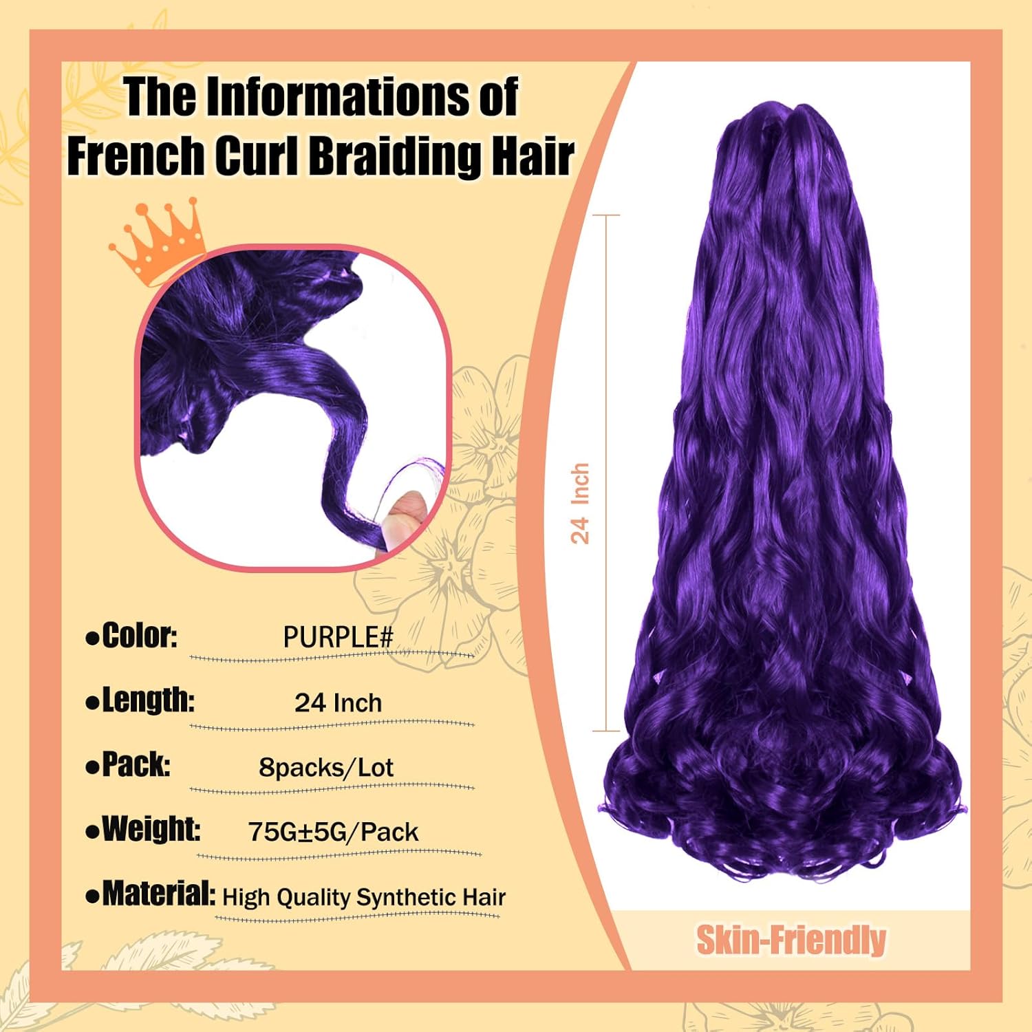 Enbeautiful - French Curl Braiding Hair - 24 pouces - 8 packs, boucles synthétiques, extrémités bouclées