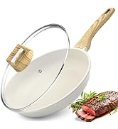 GiPP Poêle à frire antiadhésive avec couvercle - Poêle à omelette en granit blanc avec poignée ré...