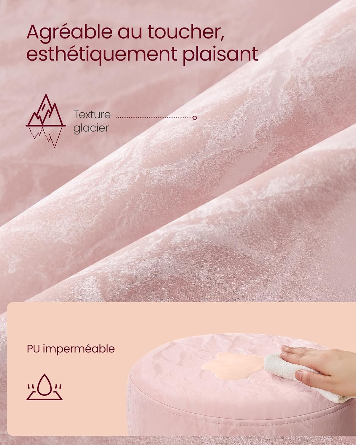 VASAGLE - Tabouret réglable, pivotant, coussin épais, PU, rose, LJB120S01