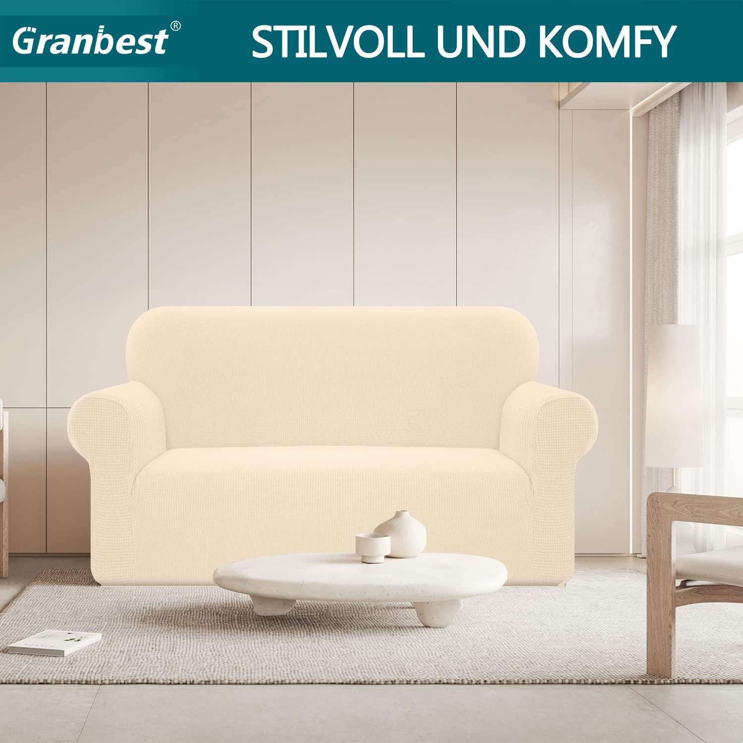 Granbest - housse Stretch imperméable 2 places - spandex, mousse antidérapante, beige