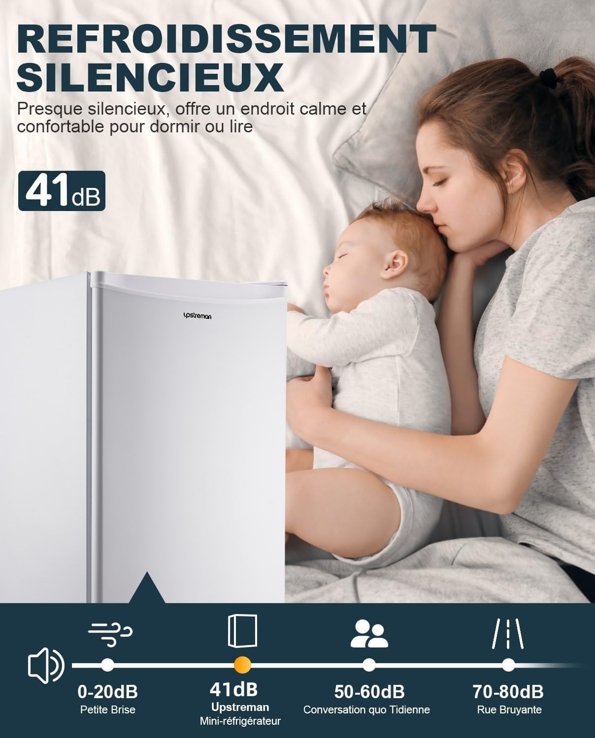 Upstreman - frigo BR321 - 91L, bac à légumes, porte réversible, thermostat