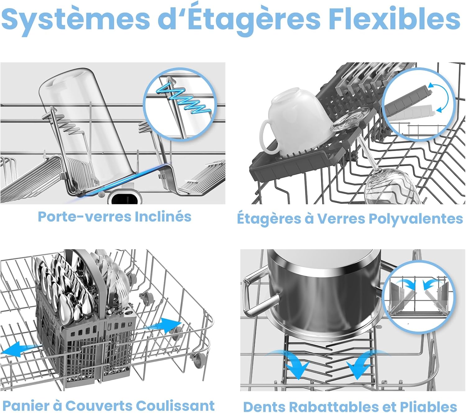 COMFEE' - lave-vaisselle grand format, 14 couverts, 44 dB, grand écran LED, départ différé, supports flexibles, FD1435E-