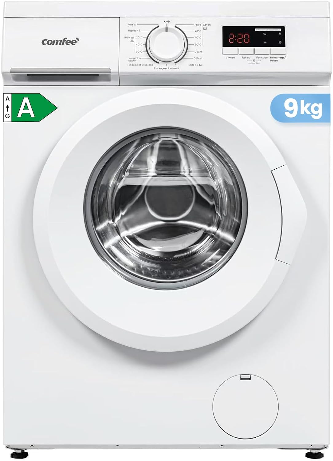 Comfee - lave-linge frontal 9kg, classe A, 1400trs, 15 programmes, CFE12EW90/W