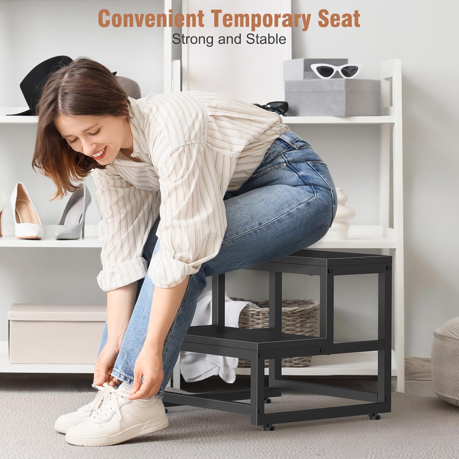 LIANTRAL - tabouret 2 niveaux acier/bois - 200kg - marchepied adultes enfants