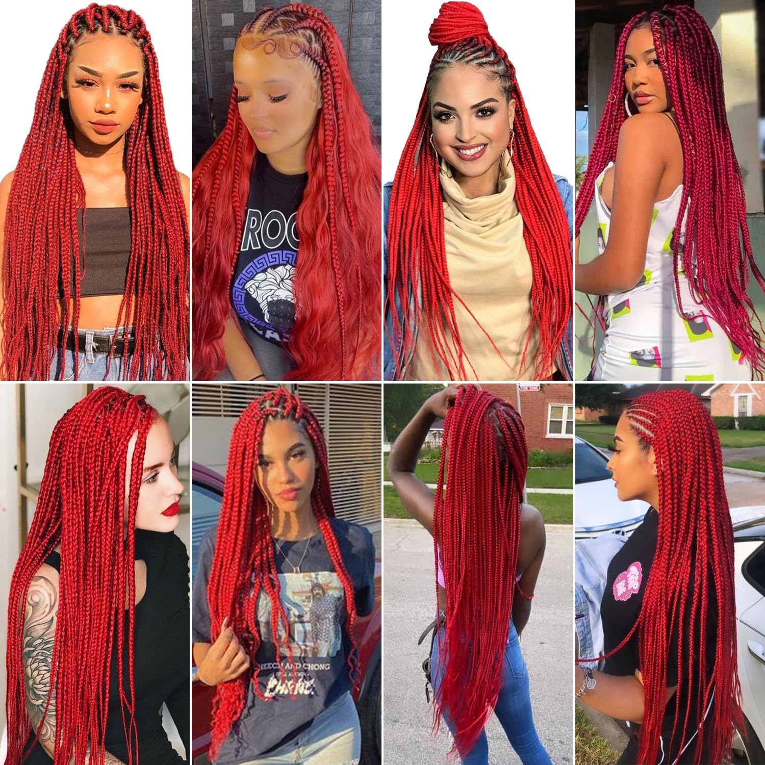 Rajout cheveux tressés - pré-étiré 30 pouces - kanekalon, 6 paquets, lisse, rouge, yaki