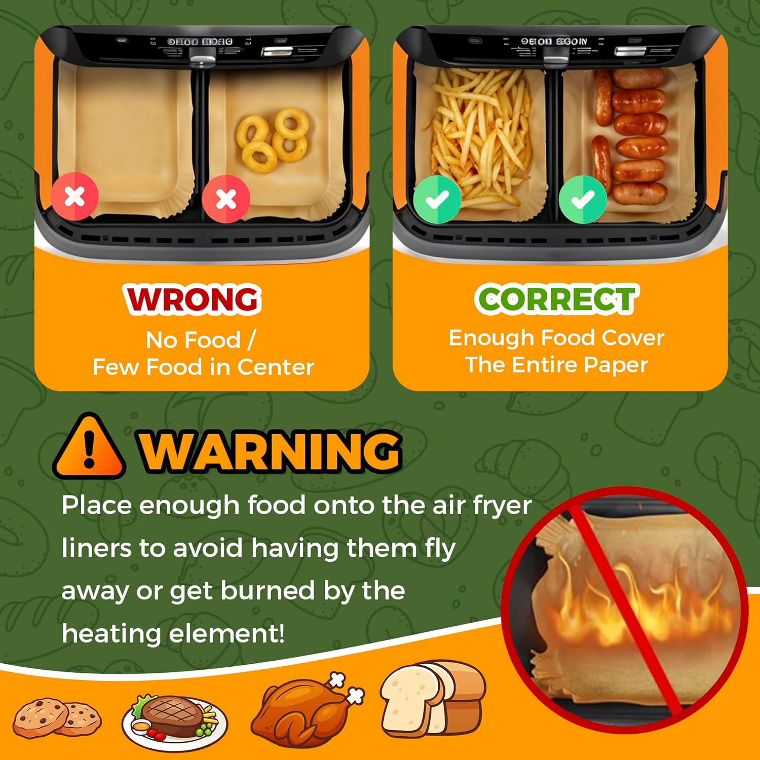 Doublures jetables air fryer - 225 pièces - 10,4L - compatibles Ninja, Cosori, Duronic - cuisson antiadhésive - AF500UK