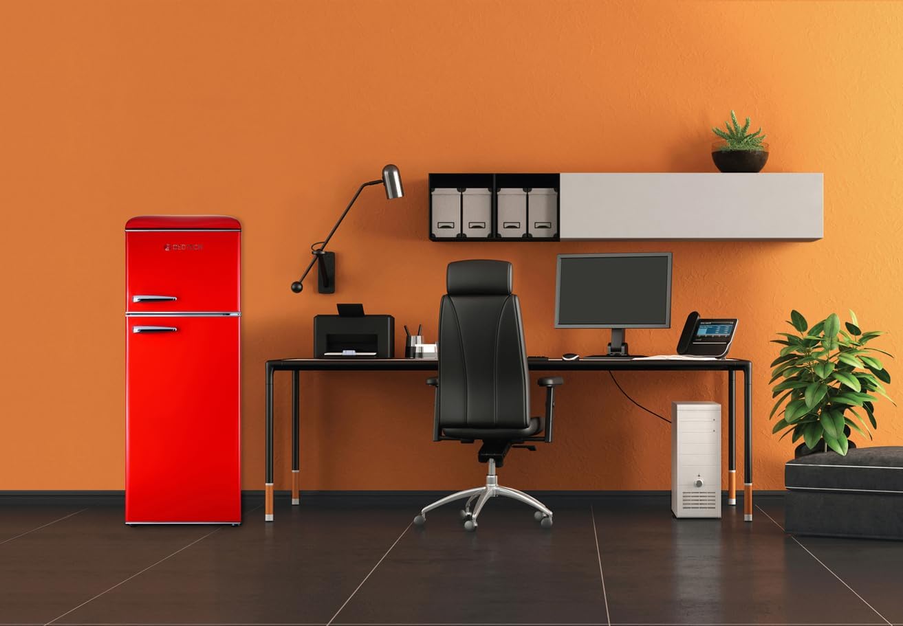 GEDTECH - Réfrigérateur vintage double porte 215L, congélateur haut, faible consommation, GDPV215RD